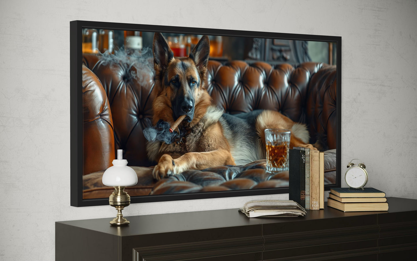 German Shepherd Wall Art – Dog Artwork | Whiskey Lounge Decor Canvas Print