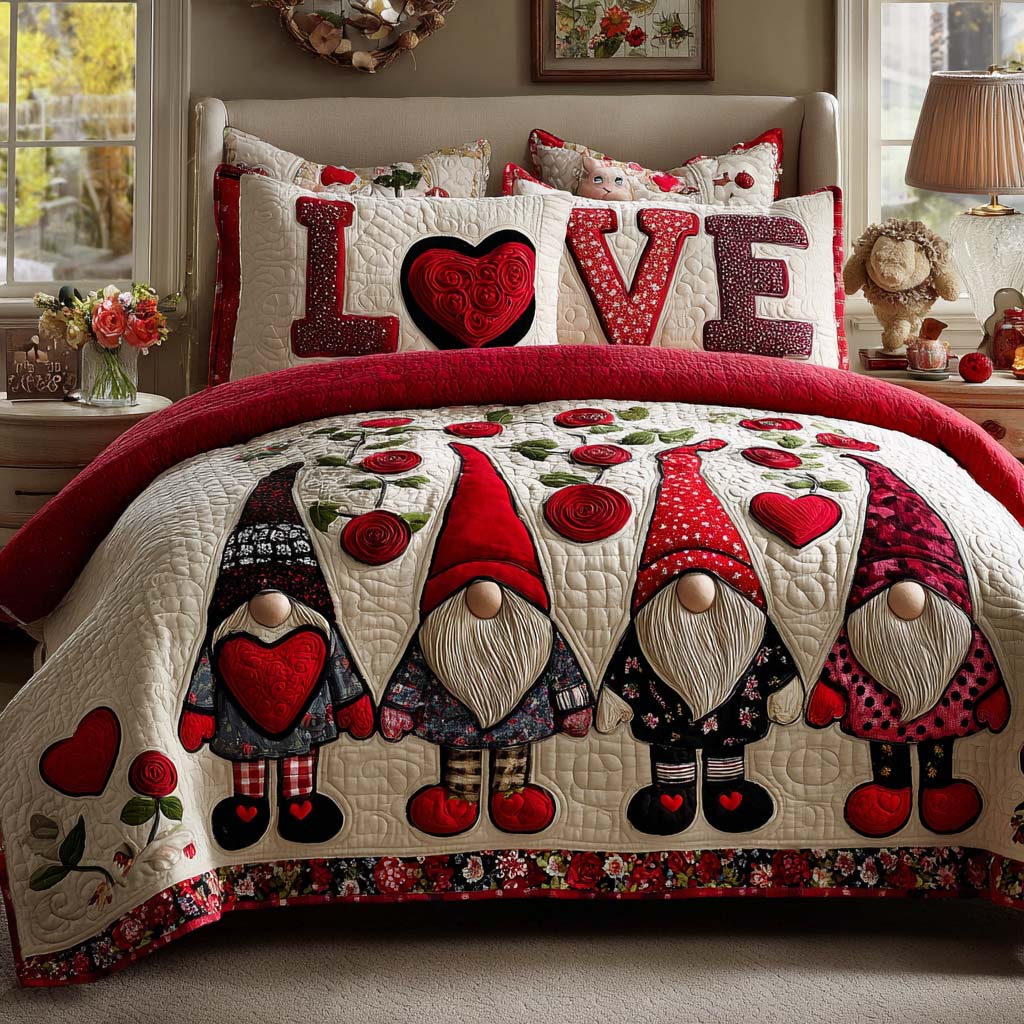 Gnome Love Tales 3-Piece Quilted Bedding Set - Single (59" x 70")