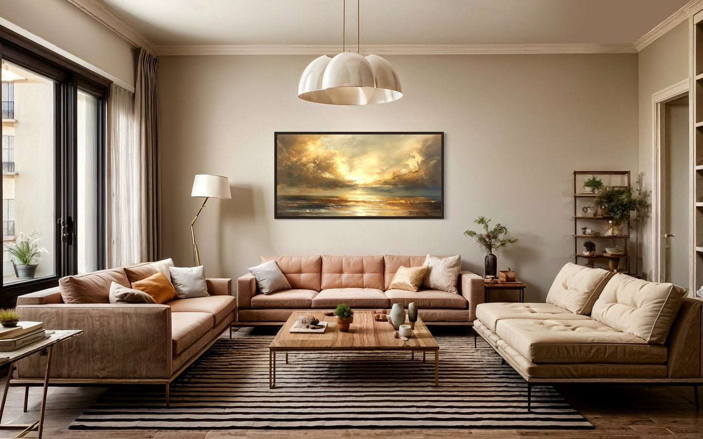 Golden Sunset Wall Art – Framed Ocean Seascape Print for Living Room Decor