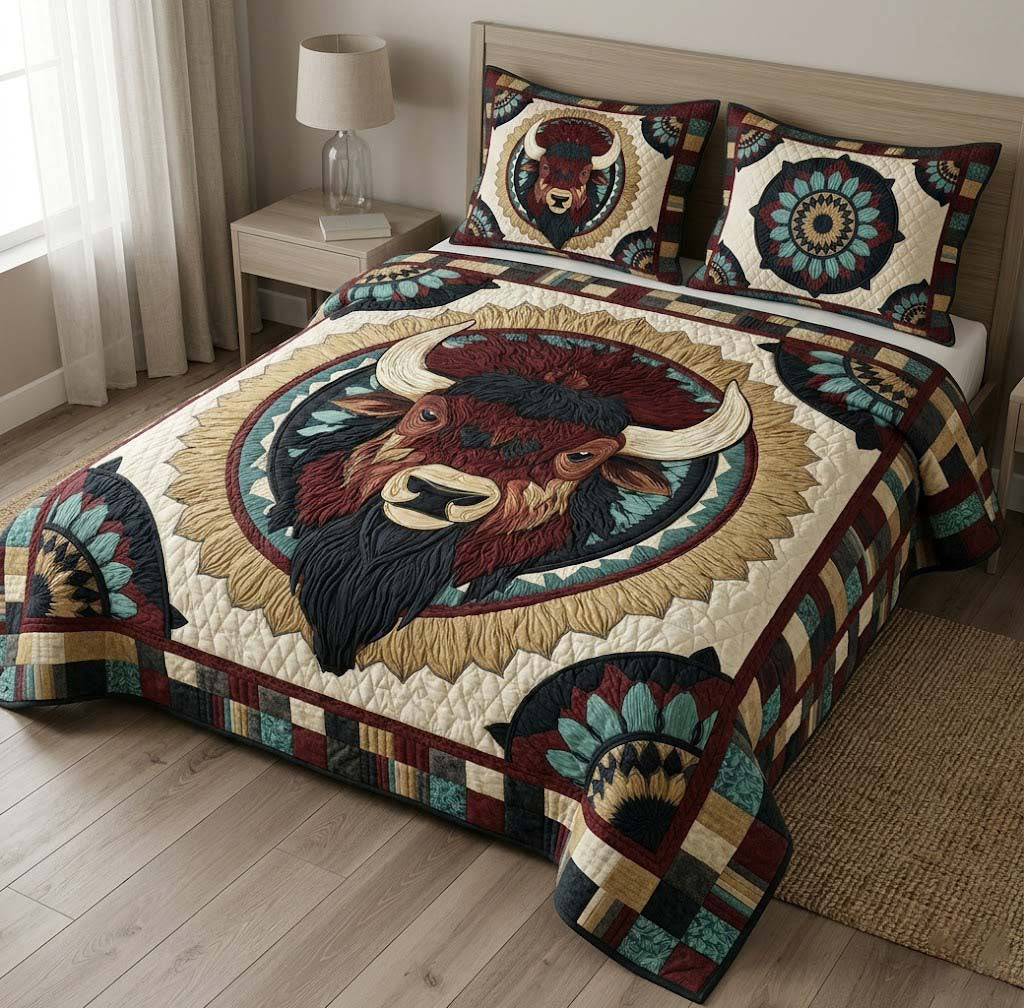 Golden Horizon Bison 3-Piece Quilted Bedding Set - Single (59" x 70")