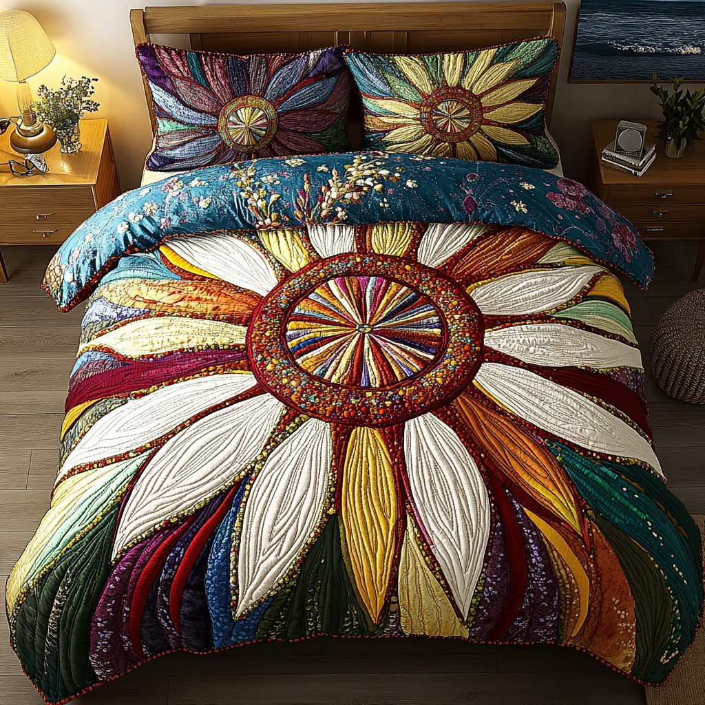 Golden Petals 3-Piece Quilted Bedding Set - Single (59" x 70")