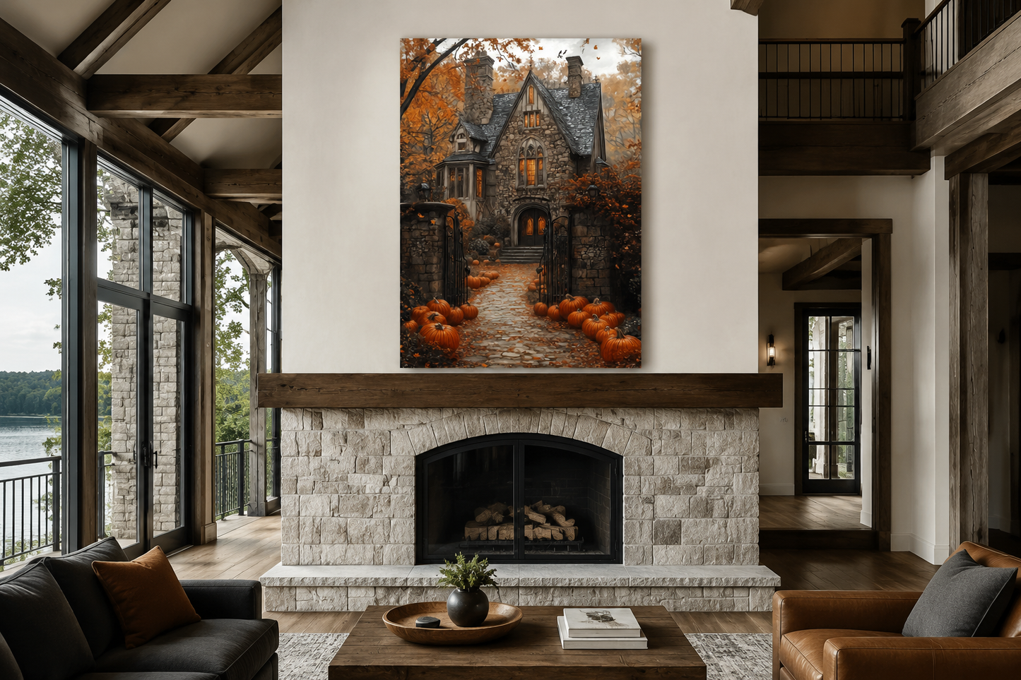 Haunted House And Pumpkin Path Halloween Canvas Art