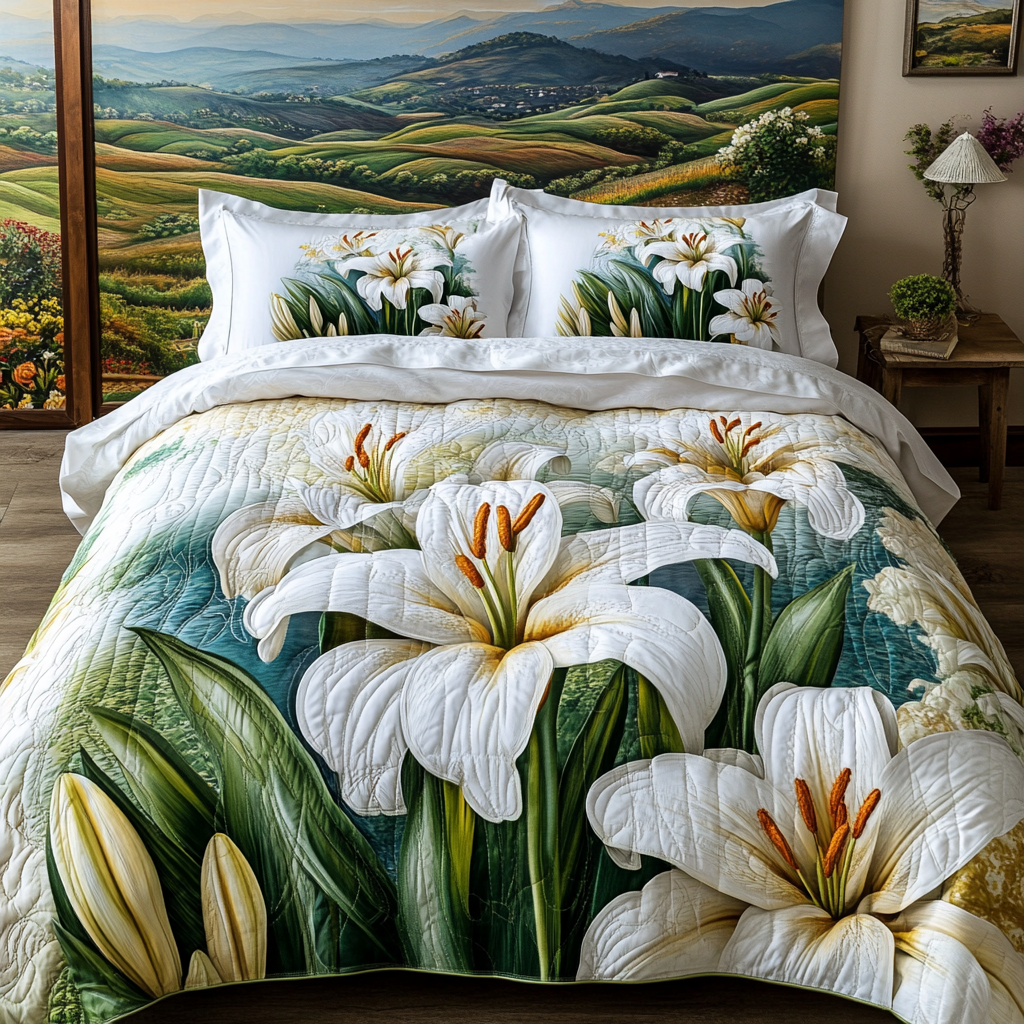 Graceful Lily 3-Piece Quilted Bedding Set - Single (59" x 70")