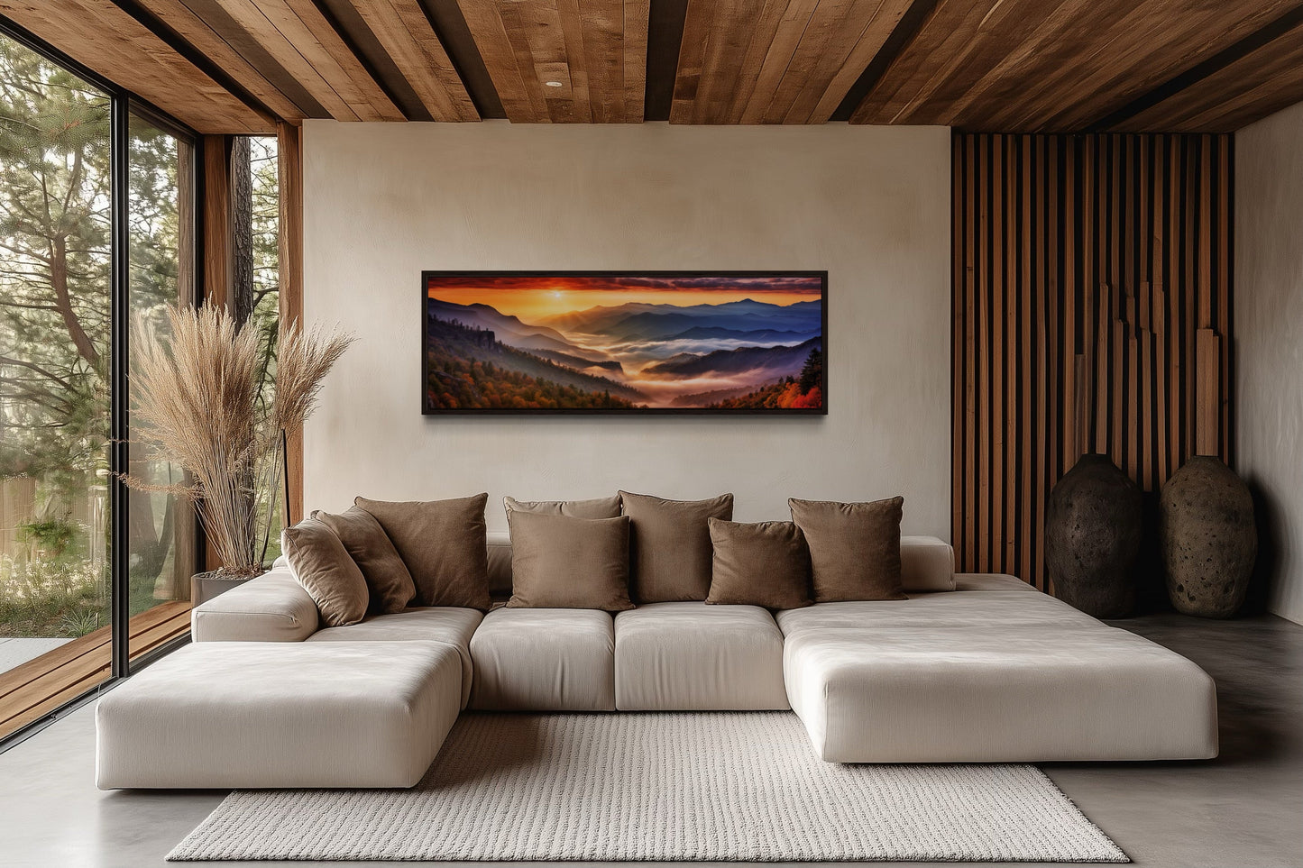 Great Smokey Mountains Sunset Landscape Long Narrow Living Room Framed Canvas Wall Art