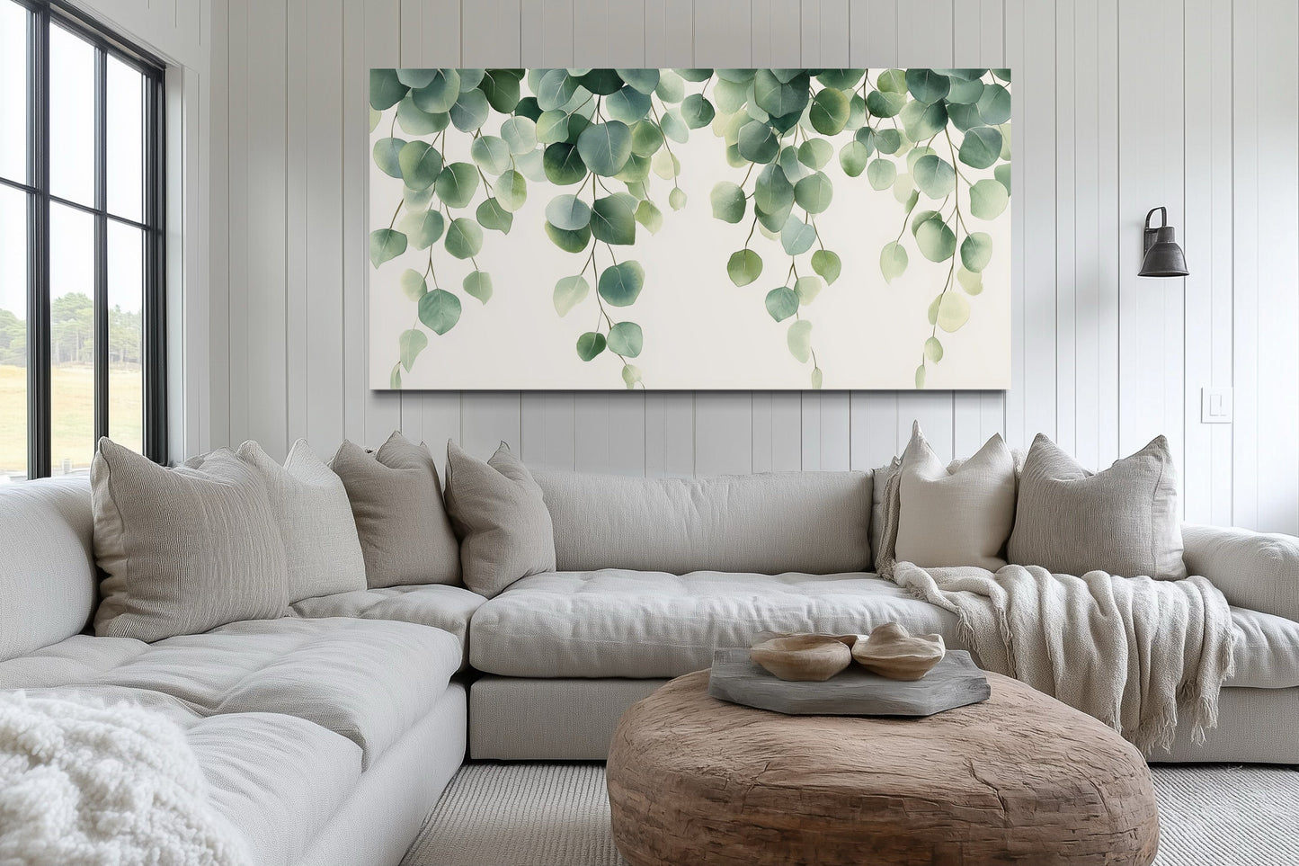 Green Leaves Sage Green Framed Canvas Wall Art