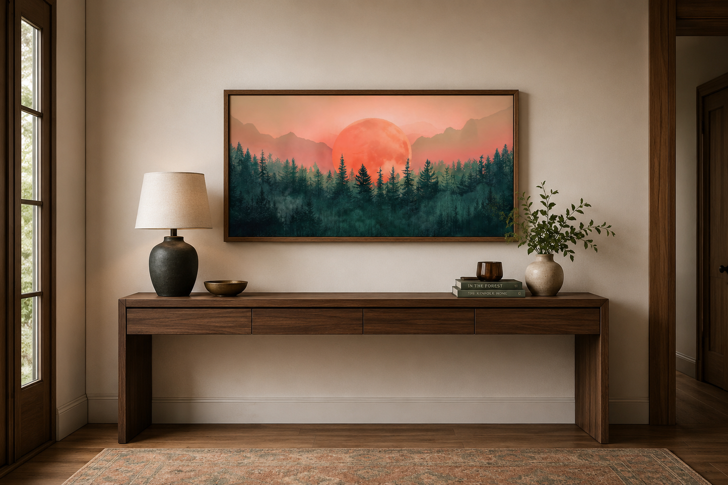 Forest Canvas Wall Art - Framed Pink Green Wall Art | Calming Nature Landscape Decor