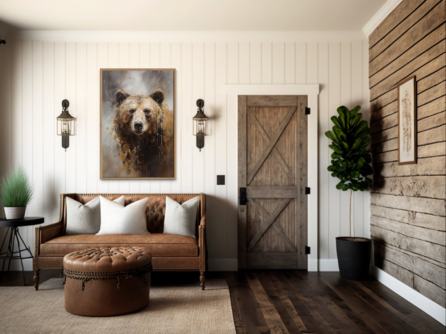 Grizzly Bear Portrait Vertical Framed Canvas Wall Art