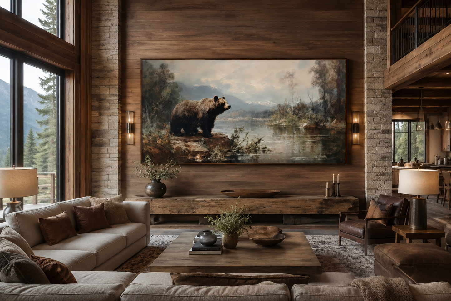 Grizzly Bear Wall Art - Rustic Cabin Decor Wildlife Canvas Print Framed