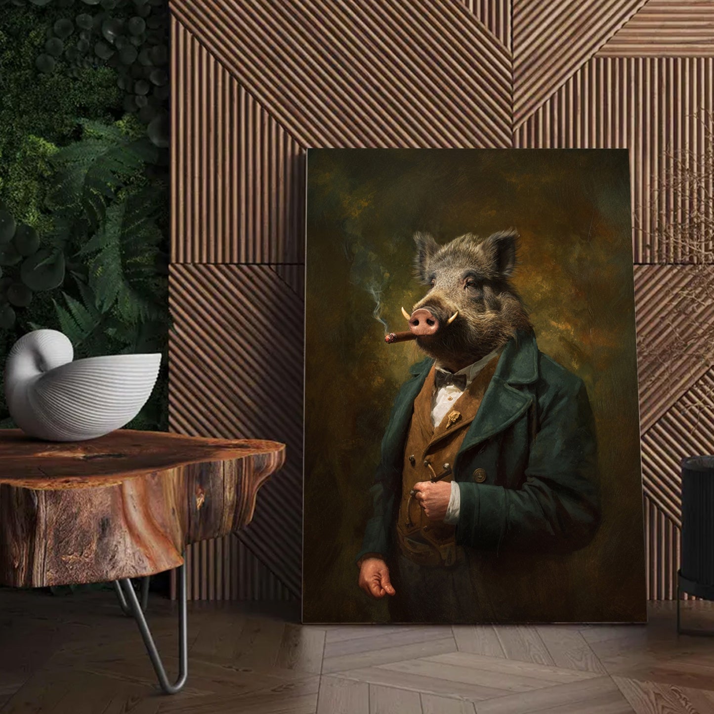 Smoking Wild Boar Canvas – Funny Rustic Wall Art for Hunters