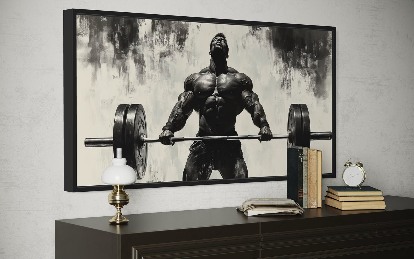 Gym Wall Art - Powerful Man Lifting Barbell Canvas Print