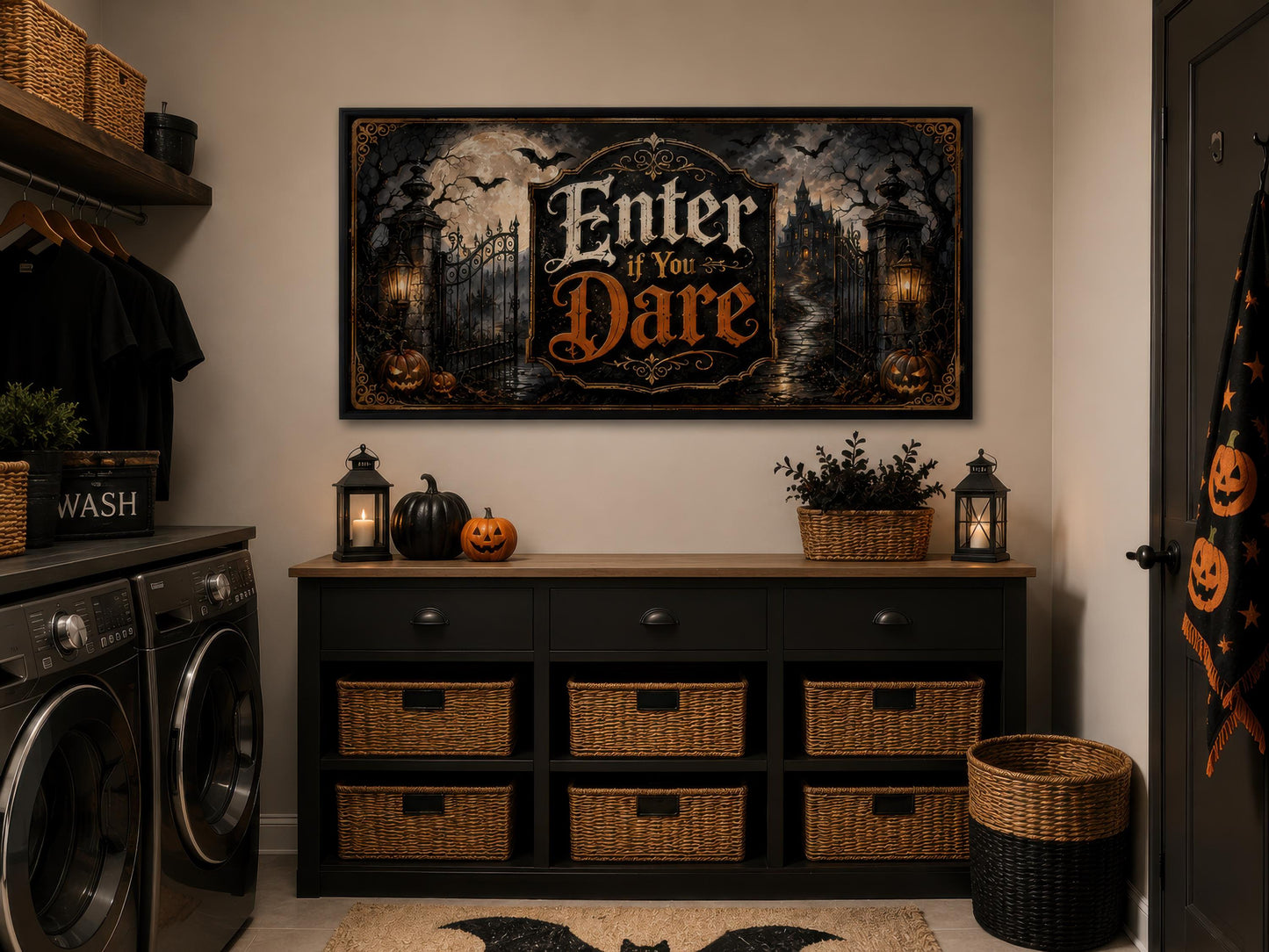 Halloween Wall Art – Enter If You Dare Print | Spooky Entryway Art Canvas