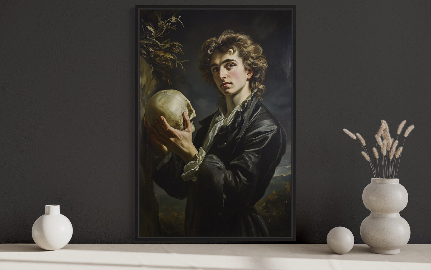 Hamlet And Skull Vintage Shakespeare Poetry Framed Canvas Wall Art