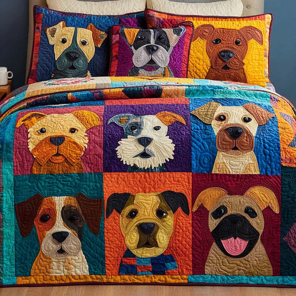 Happy Pup Moments 3-Piece Quilted Bedding Set - Single (59" x 70")