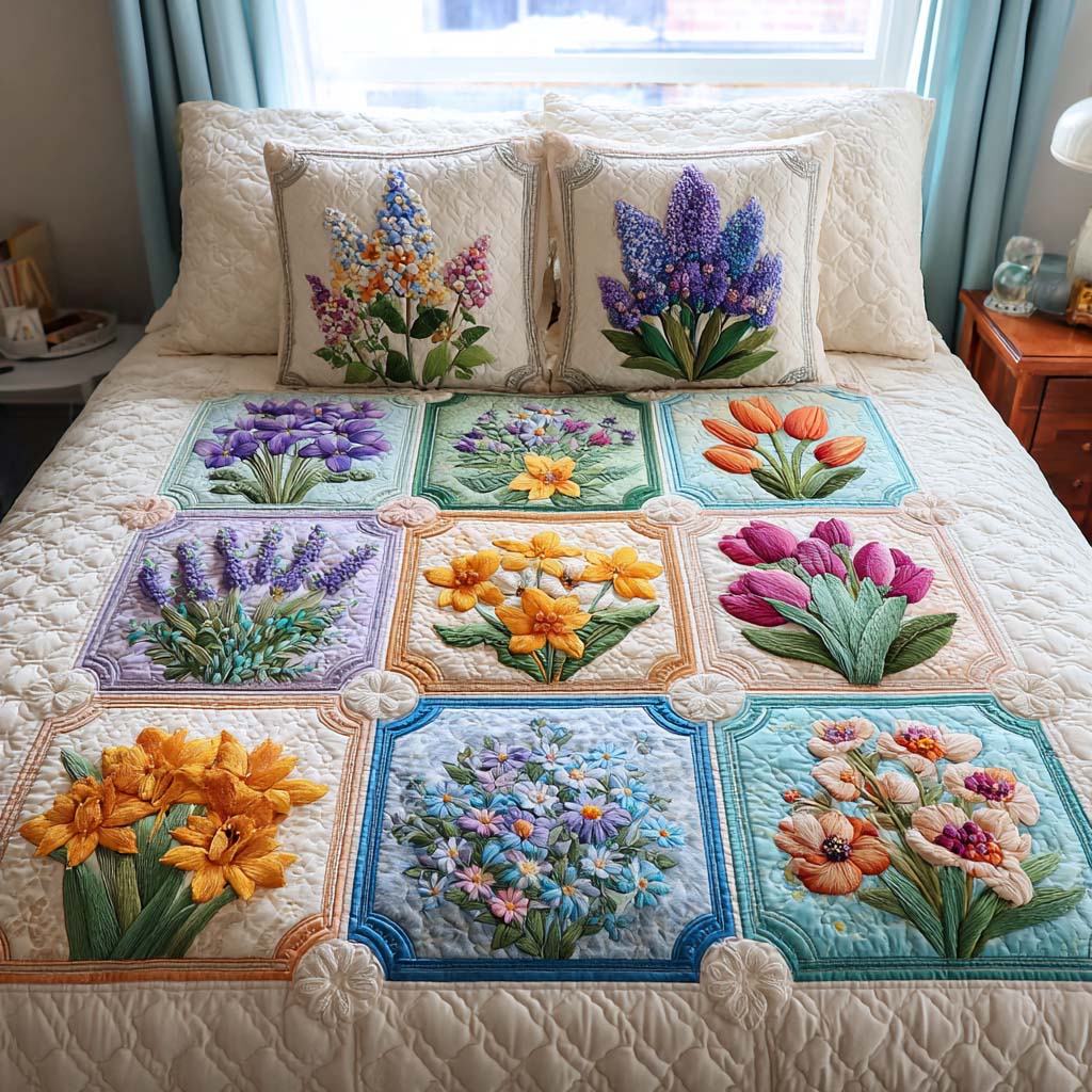 Harvest Blossoms 3-Piece Quited Bedding Set - Single (59" x 70")