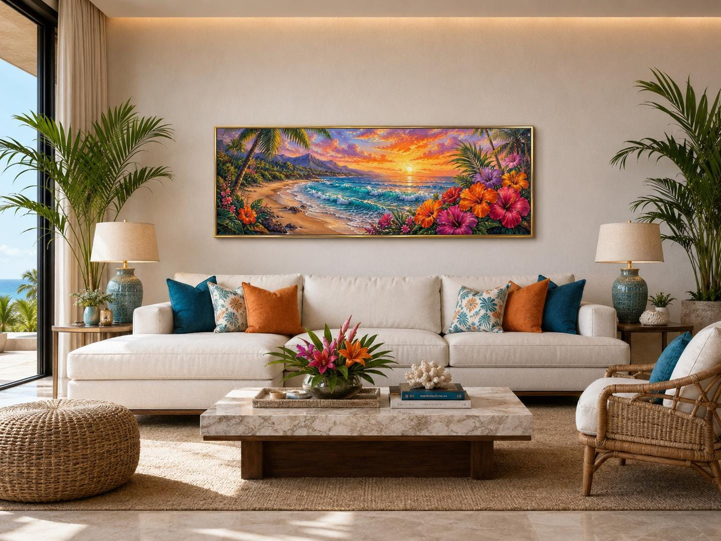 Hawaiian Beach Wall Art – Vibrant Tropical Canvas Print for Living Room or Beach House