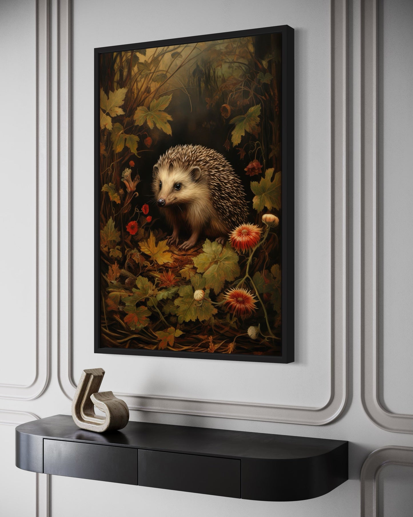 Hedgehog In The Forest Forestcore Framed Canvas Wall Art