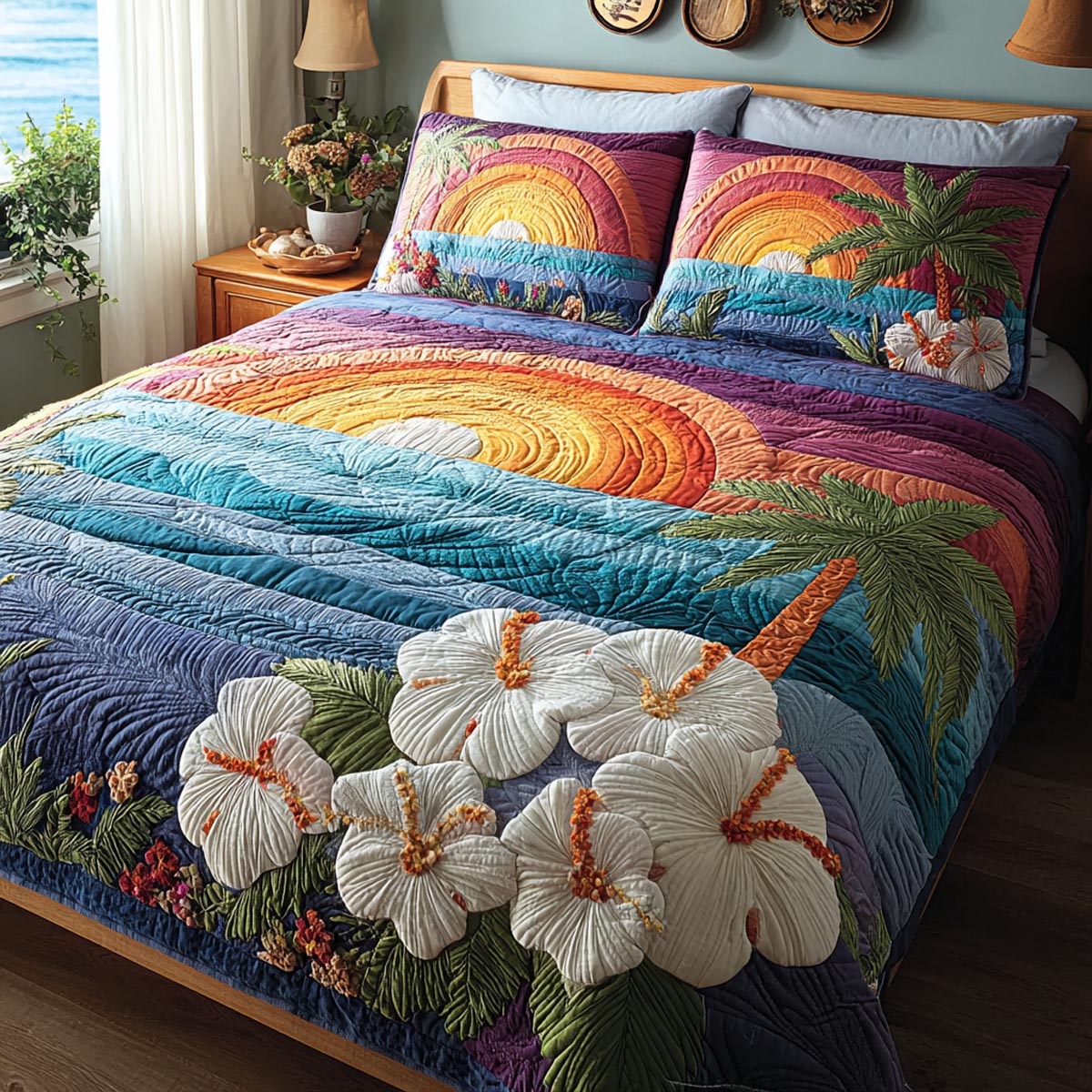Hibiscus Bloom 3-Piece Quilted Bedding Set - Single (59" x 70")
