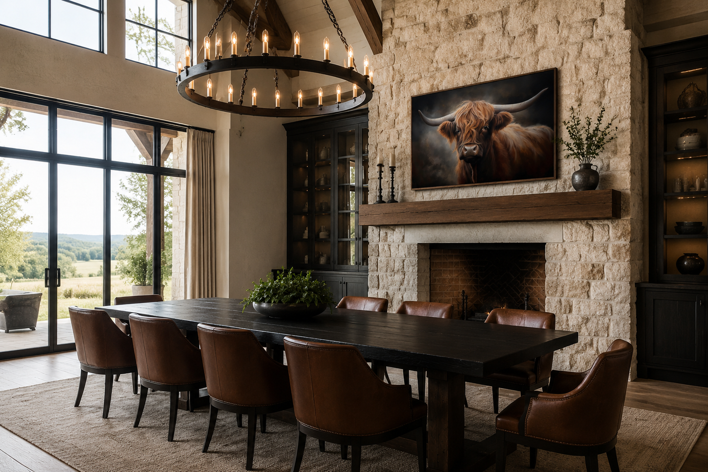 Dark Beautiful Highland Cow Framed Canvas Wall Art