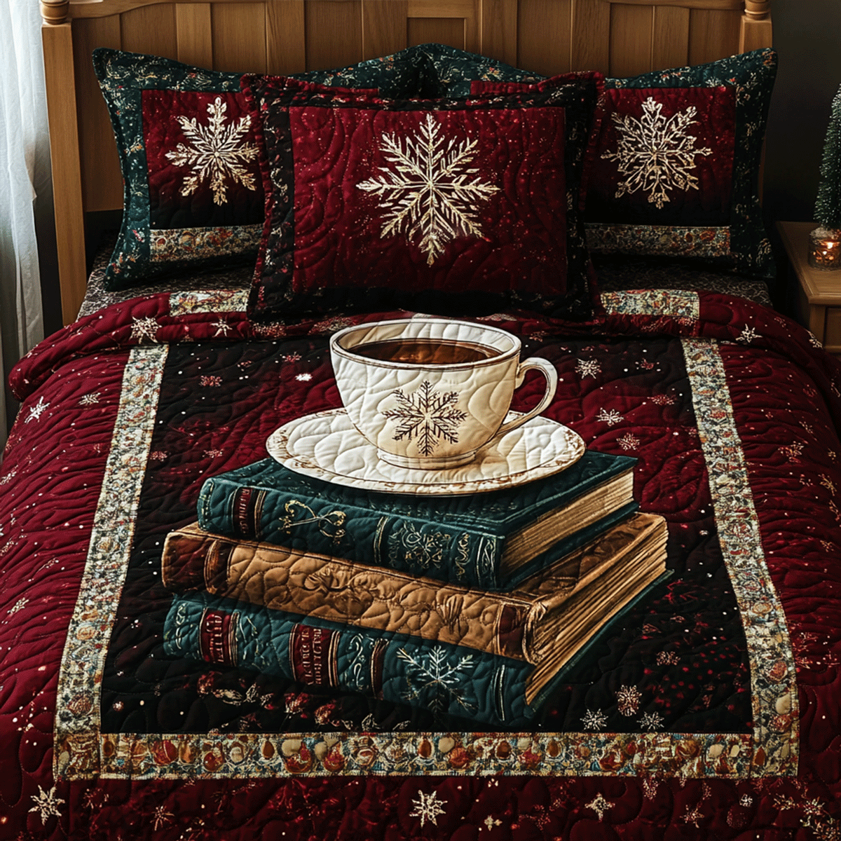 Holiday Book Haven 3-Piece Quilted Bedding Set - Single (59" x 70")