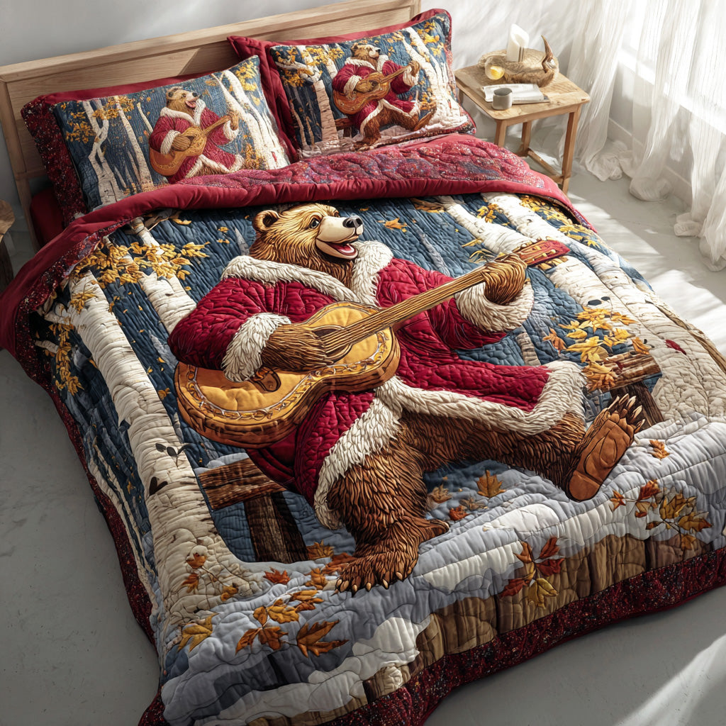 Holly Berry Bear 3-Piece Quilted Bedding Set - Single (59" x 70")