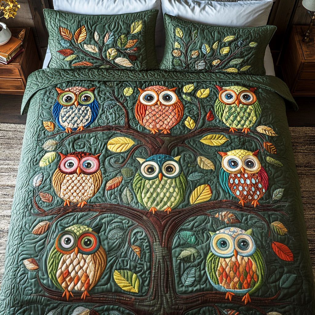 Hoot Harmony 3-Piece Quilted Bedding Set - Single (59" x 70")