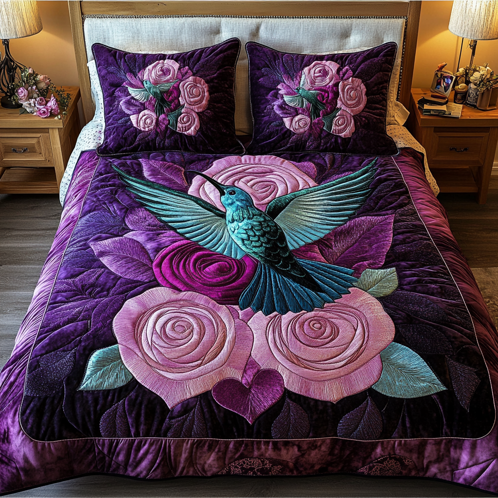 Humming Bloom 3-Piece Quilted Bedding Set - Single (59" x 70")
