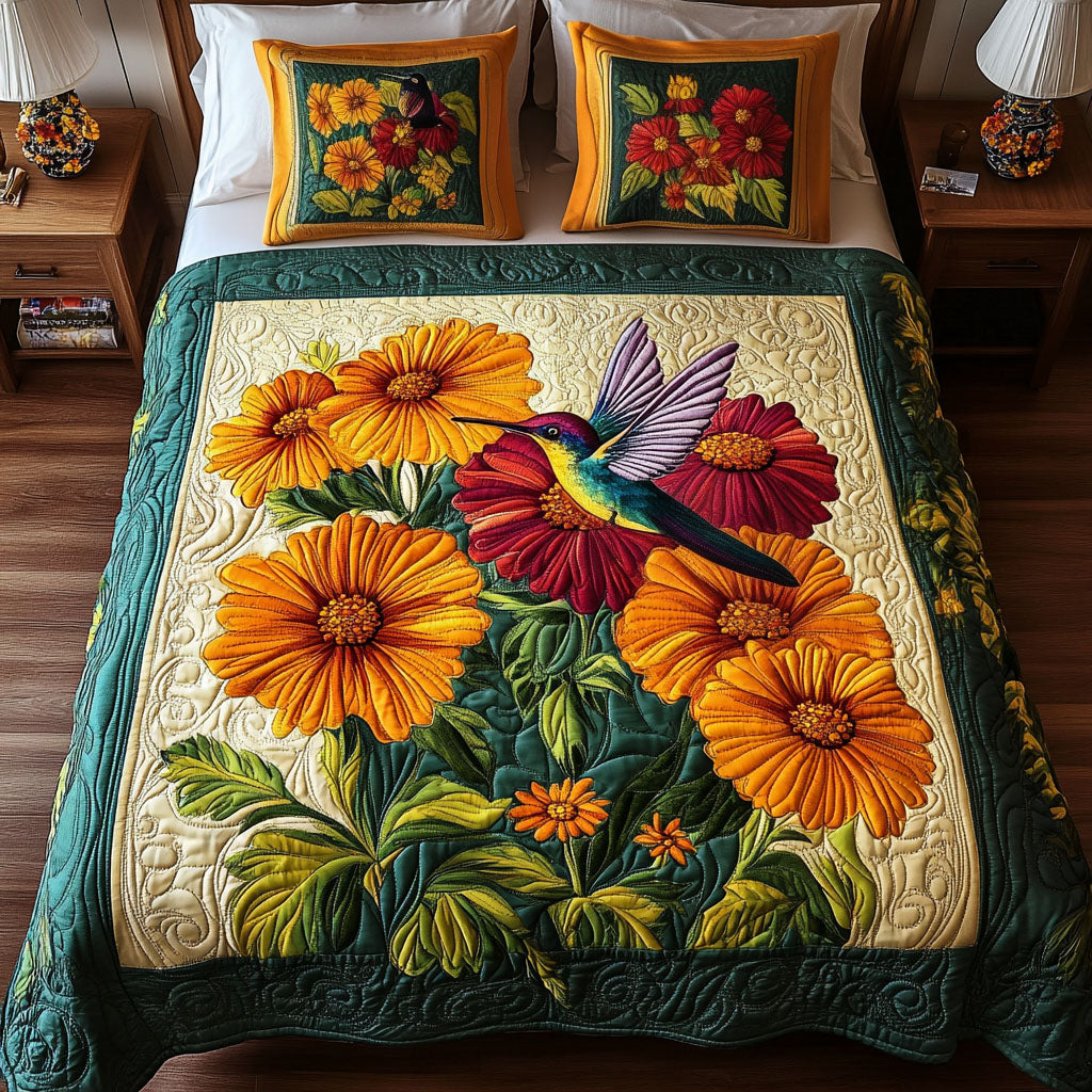 Hummingbird Haven 3-Piece Quilted Bedding Set - Single (59" x 70")