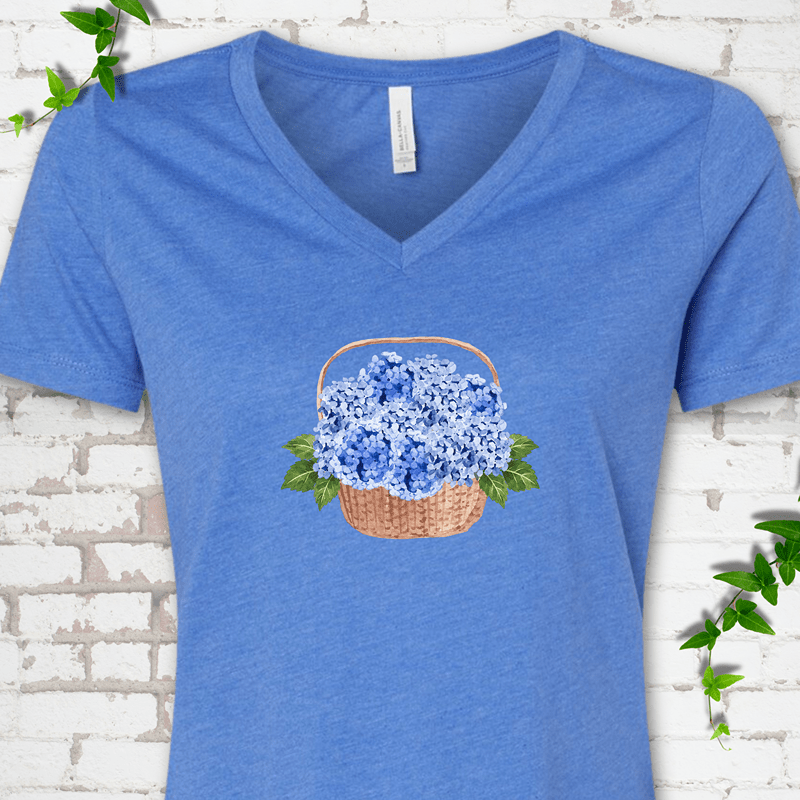 Hydrangea Basket V-Neck T-Shirt