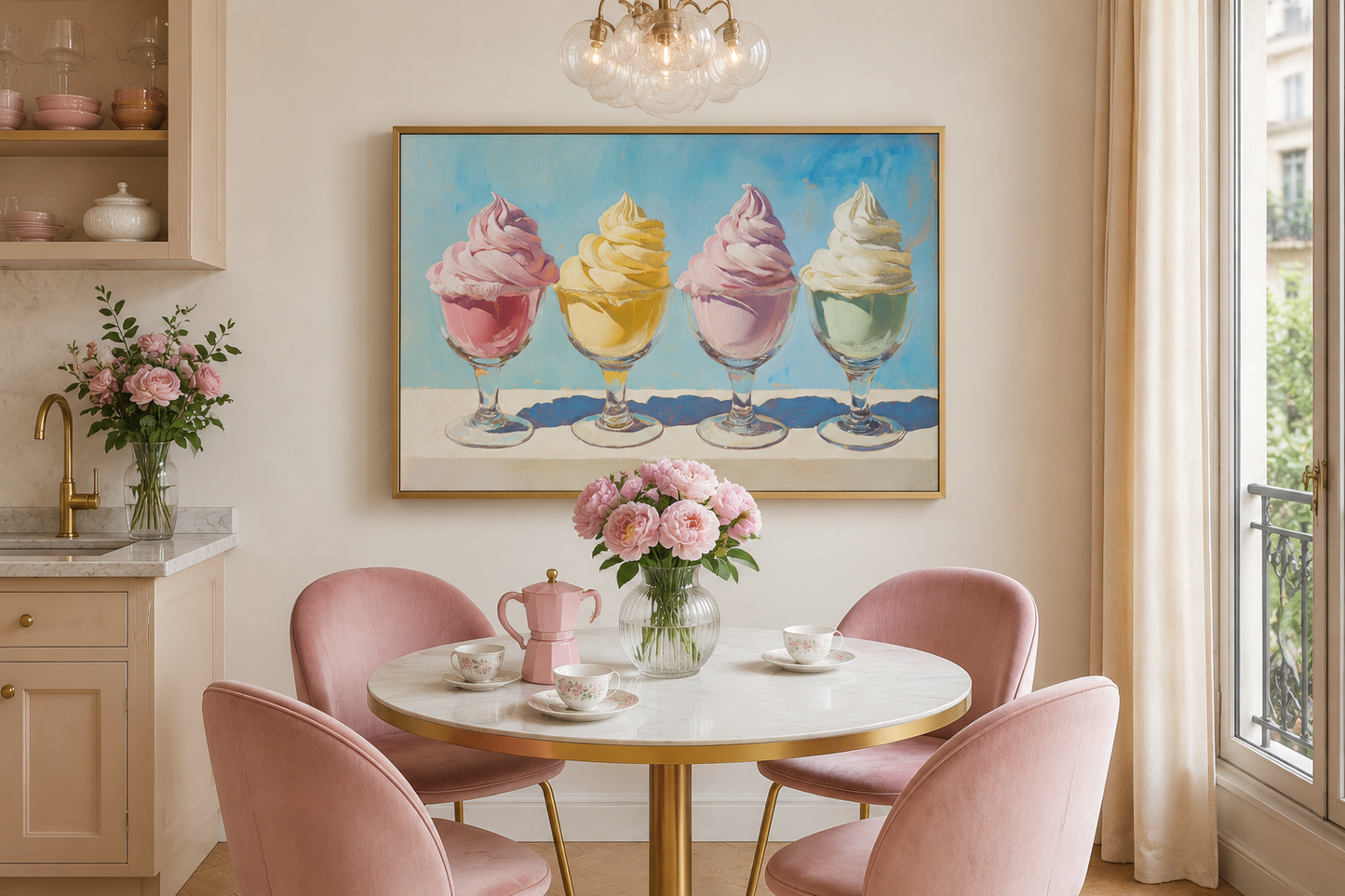 Retro Ice Cream Framed Canvas Wall Art For Kitchen Decor