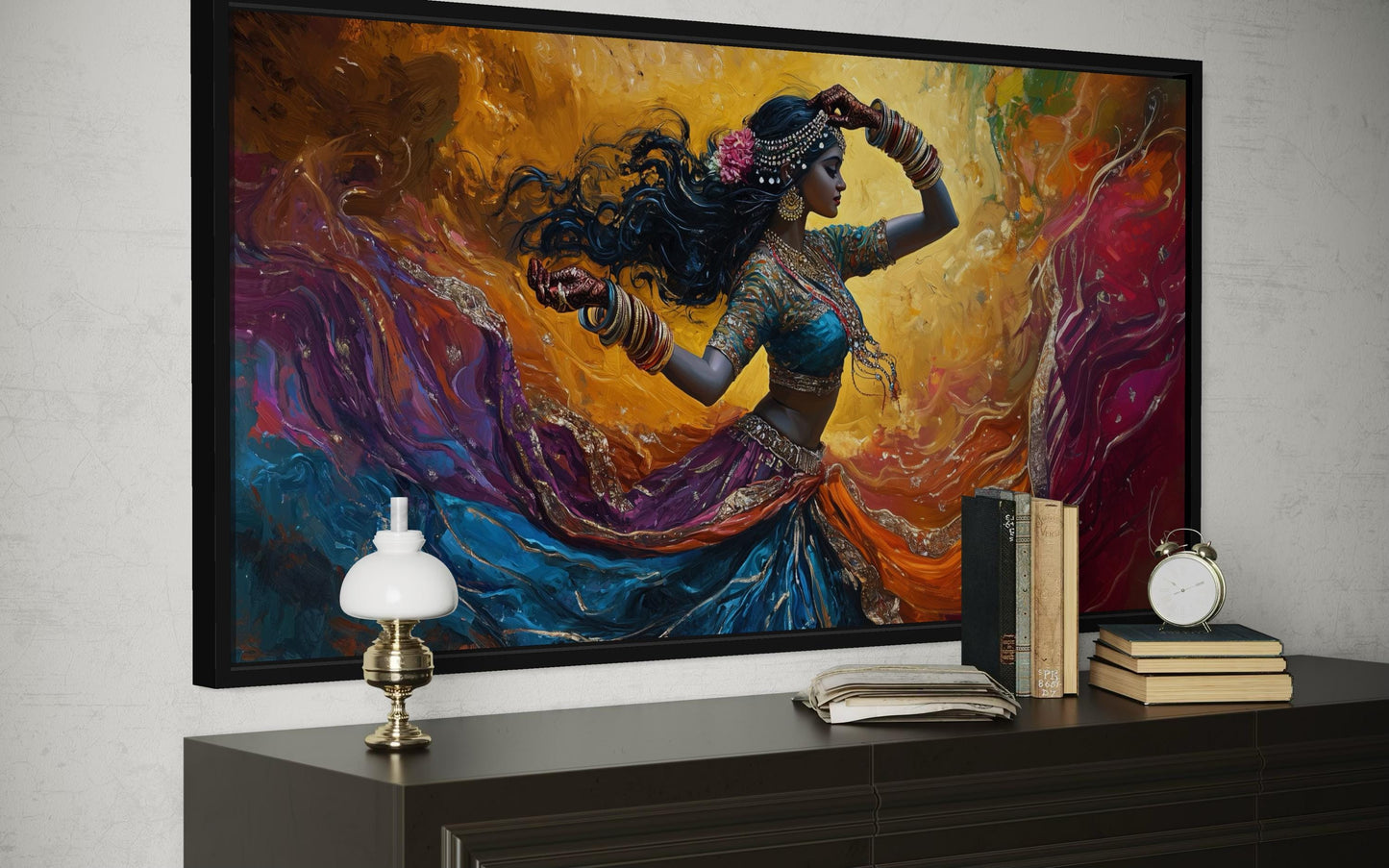 Indian Dancer Wall Art – Colorful Woman Bollywood Dance Painting Canvas Print