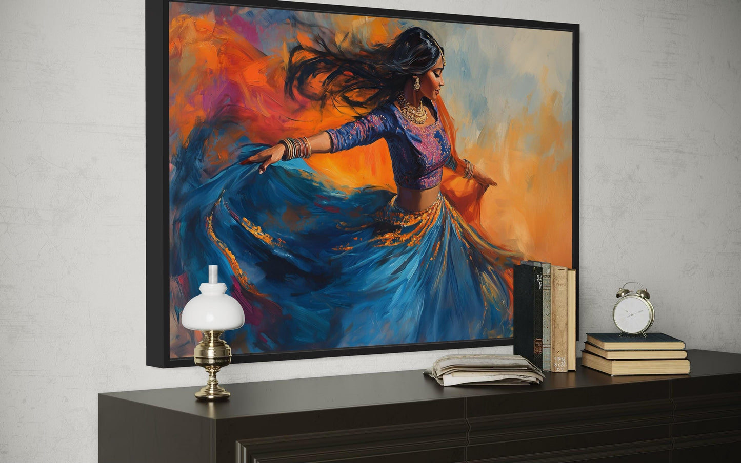 Indian Woman Dancing Framed Canvas Wall Art