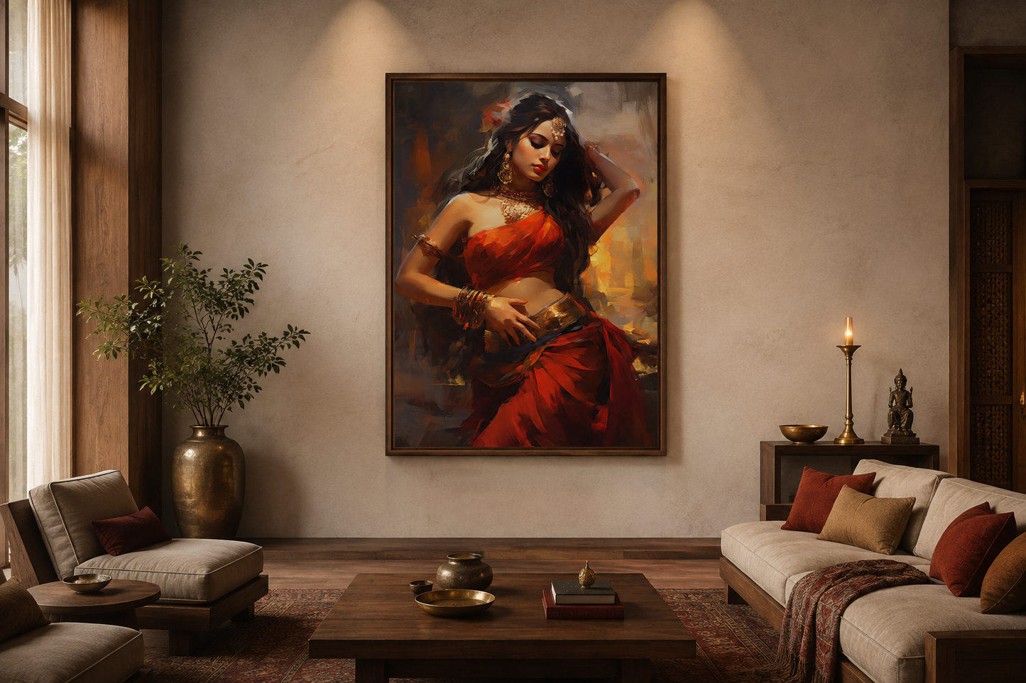 Indian Woman Dancing Traditional Folk Dance Framed Canvas Wall Art