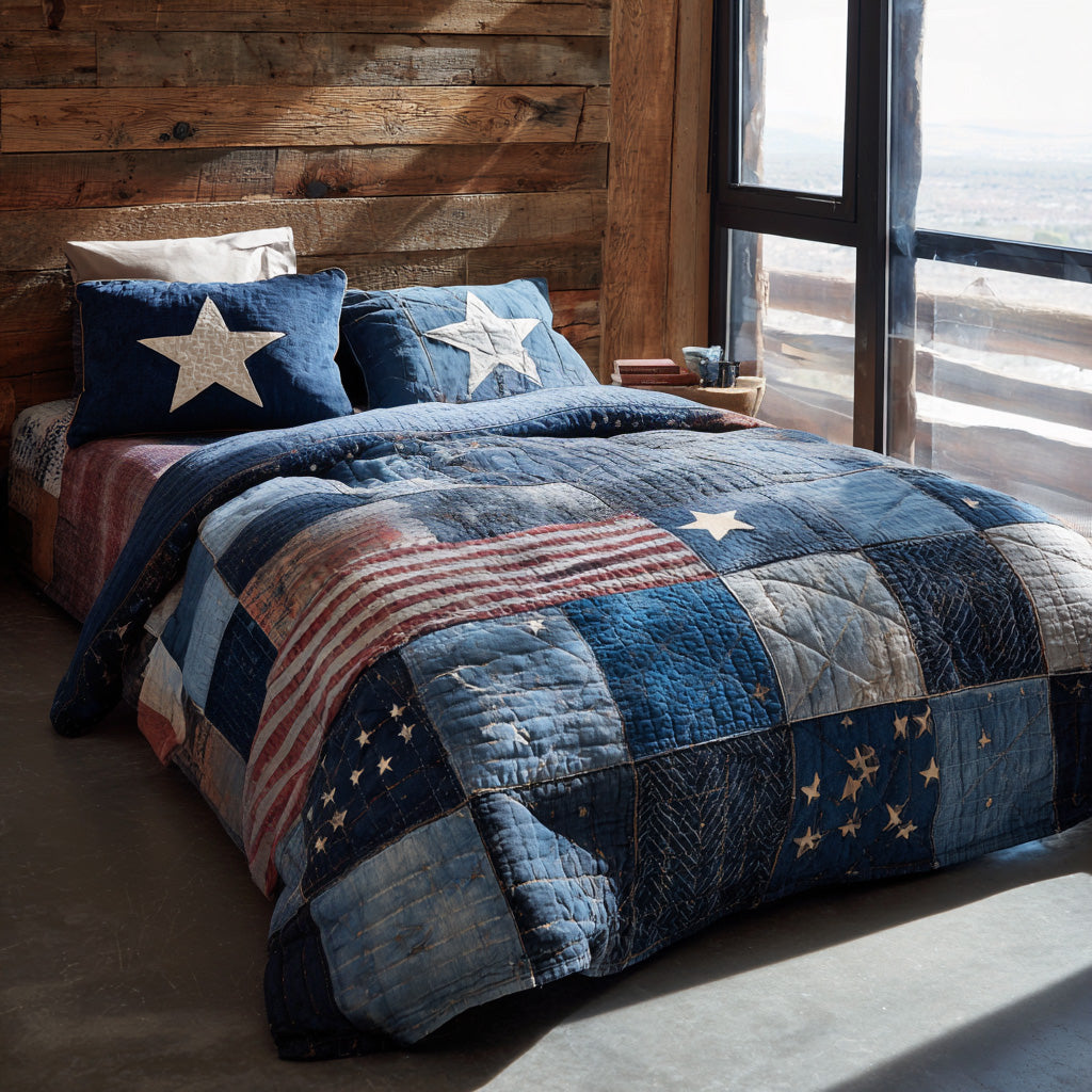 Indigo Star Spirit 3-Piece Quilted Bedding Set - Single (59" x 70")