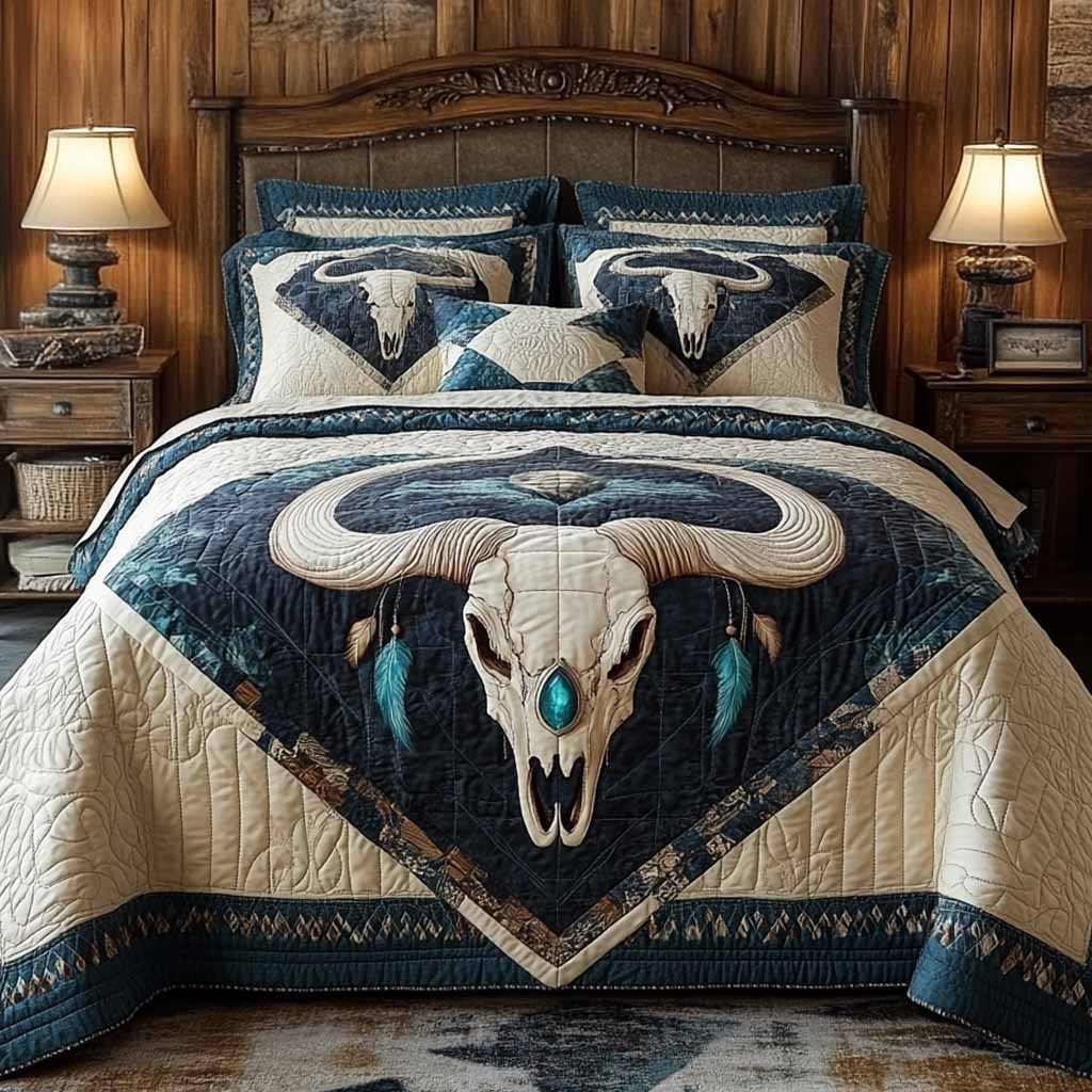 Ivory Longhorn 3-Piece Quilted Bedding Set - Single (59" x 70")