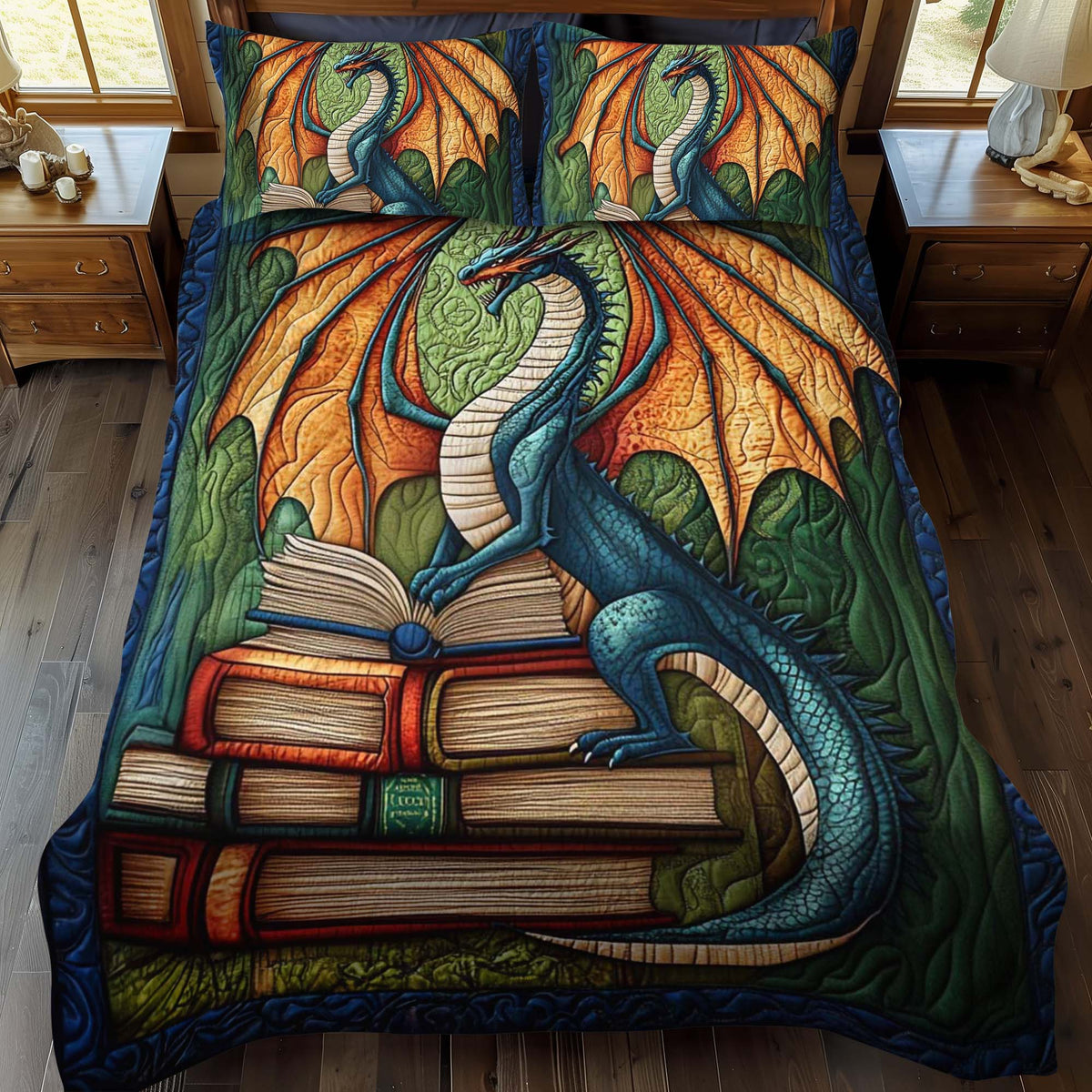 Jade Serpent 3-Piece Quilted Bedding Set - Single (59" x 70")