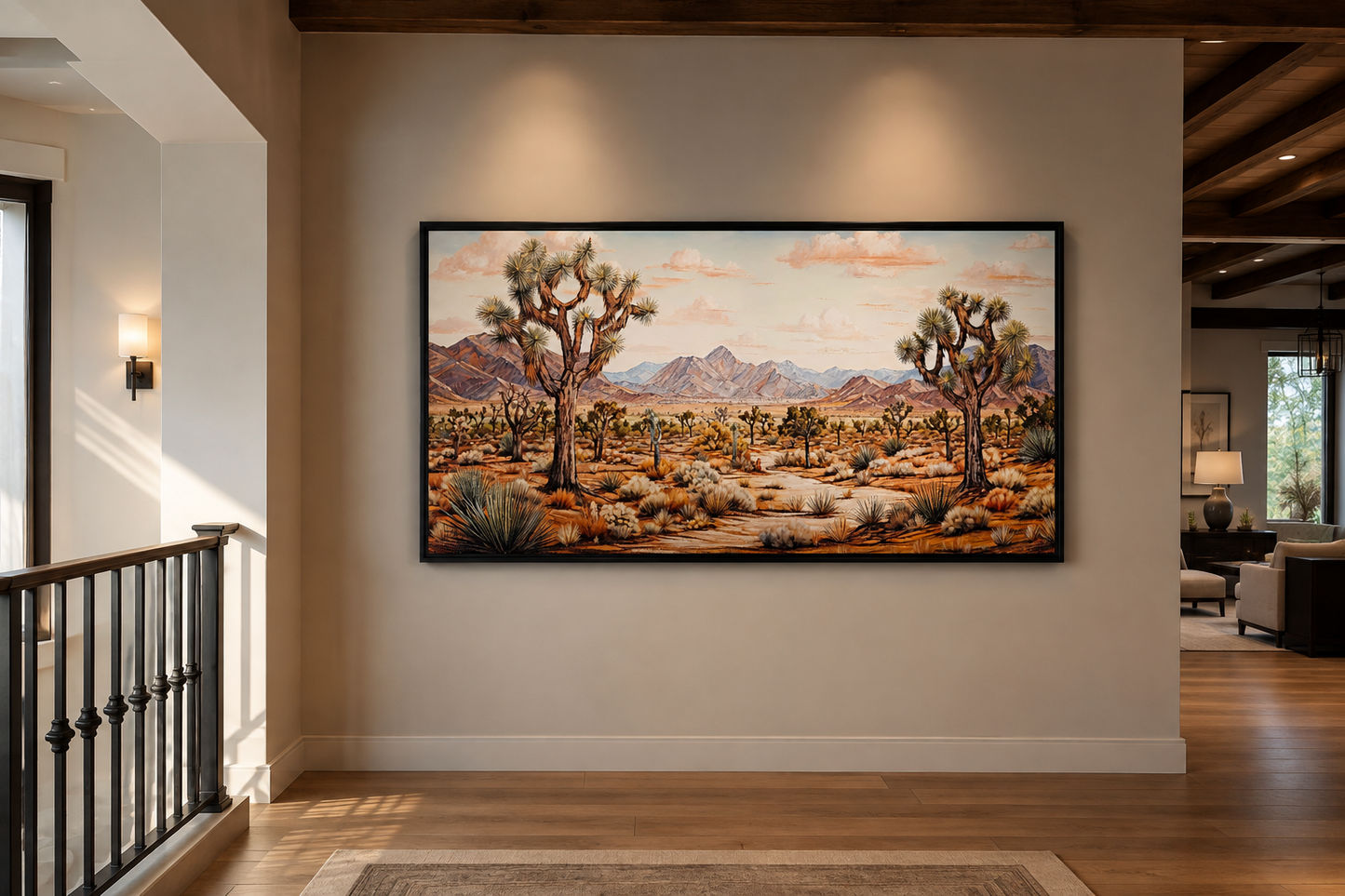 Joshua Trees Wall Art - Framed Arizona Canvas Painting | Rustic Desert Landscape Decor