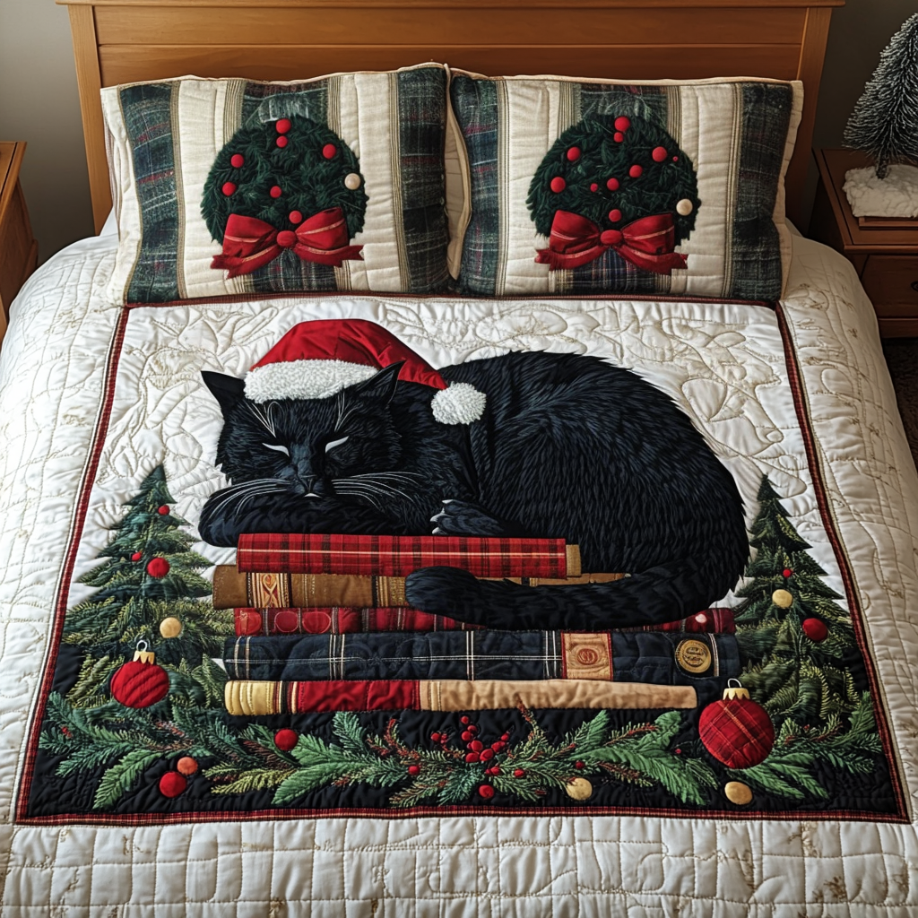 Kitty Christmas Tales 3-Piece Quilted Bedding Set - Single (59" x 70")