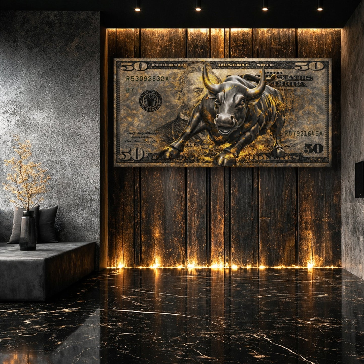 Golden Black Bull Wall Sign