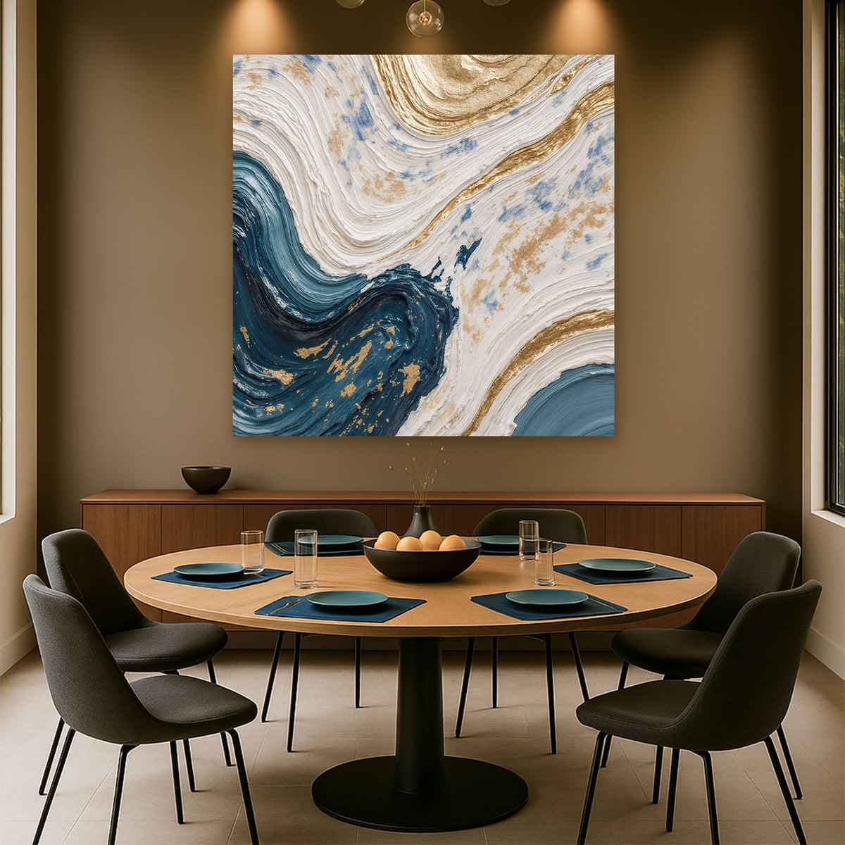 Golden Currents Abstract Wall Art