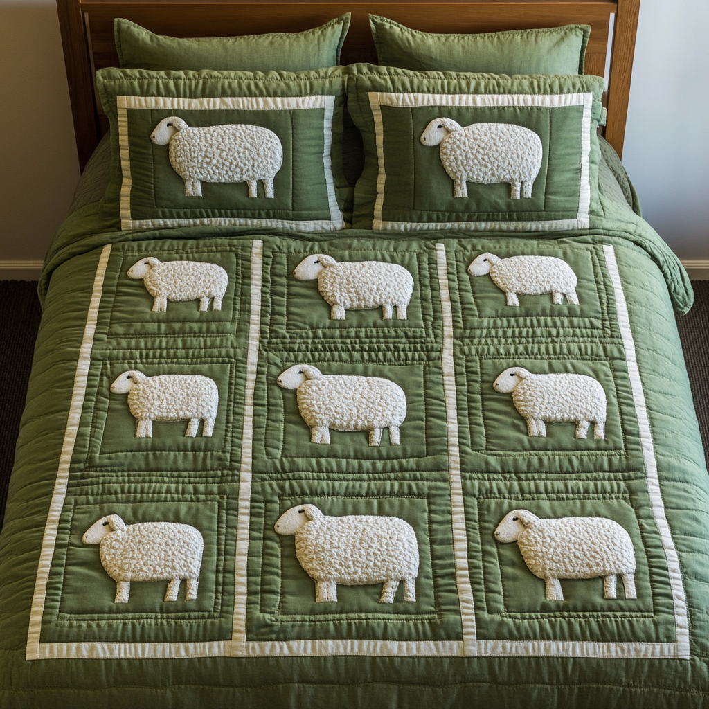 Lamb Meadow 3-Piece Quilted Bedding Set - Single (59" x 70")