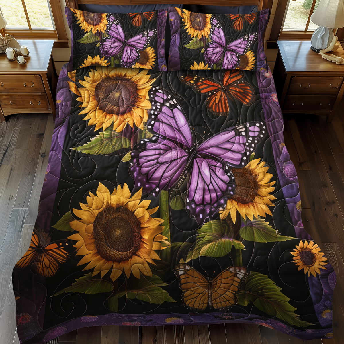 Lavender Wings Butterfly 3-Piece Quilted Bedding Set - Single (59" x 70")
