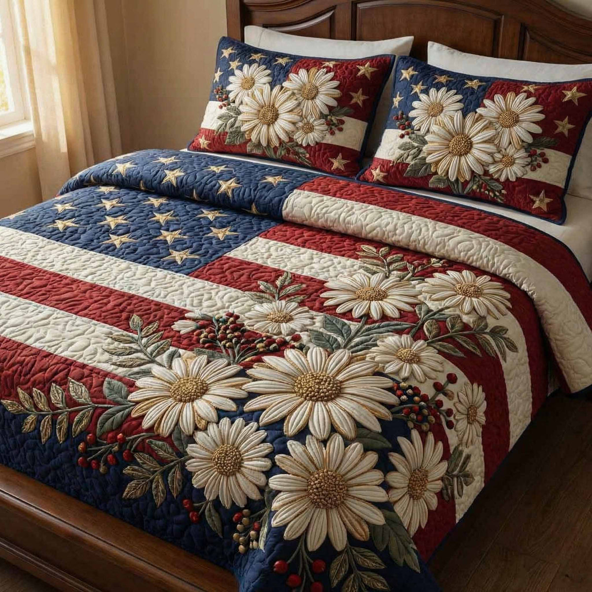 Liberty Daisy 3-Piece Quilted Bedding Set - Single (59" x 70")