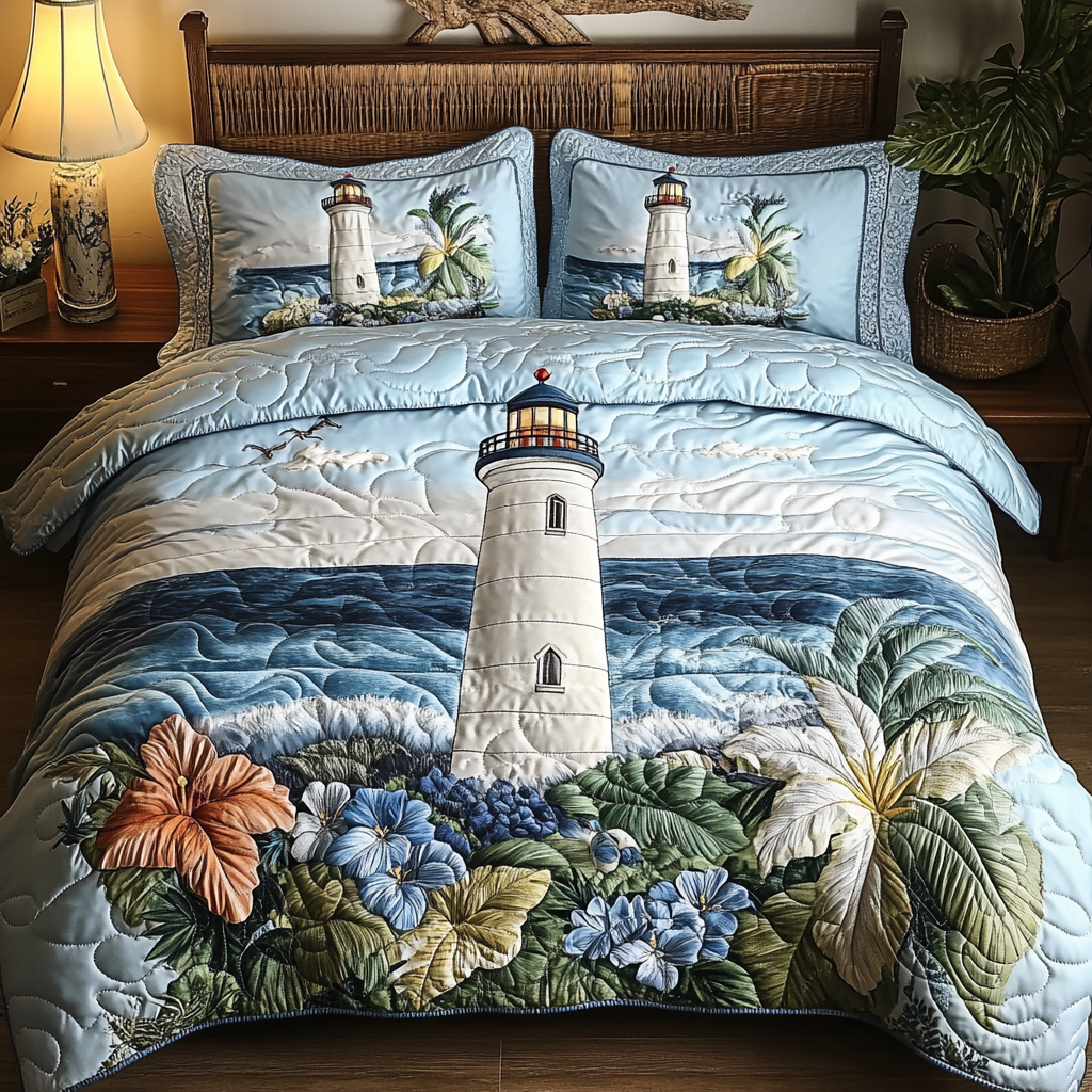 Lighthouse Bloom 3-Piece Quilted Bedding Set - Single (59" x 70")