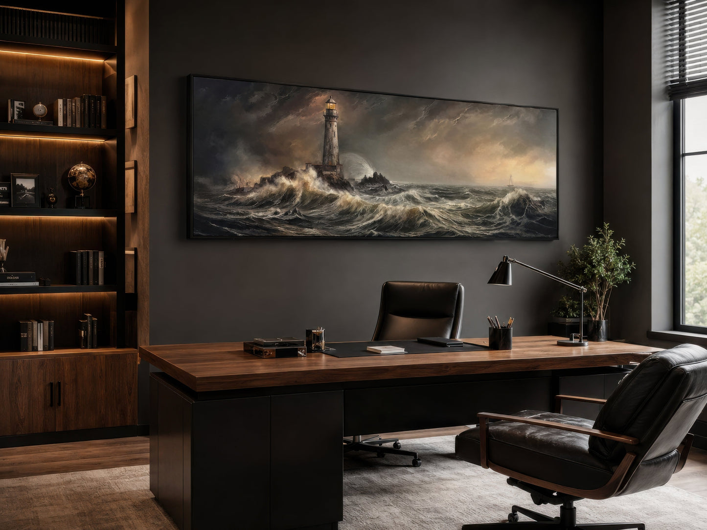 Lighthouse in Storm Large Panoramic Nautical Wall Art