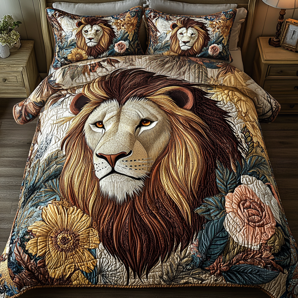 Lion Emblem 3-Piece Quilted Bedding Set - Single (59" x 70")