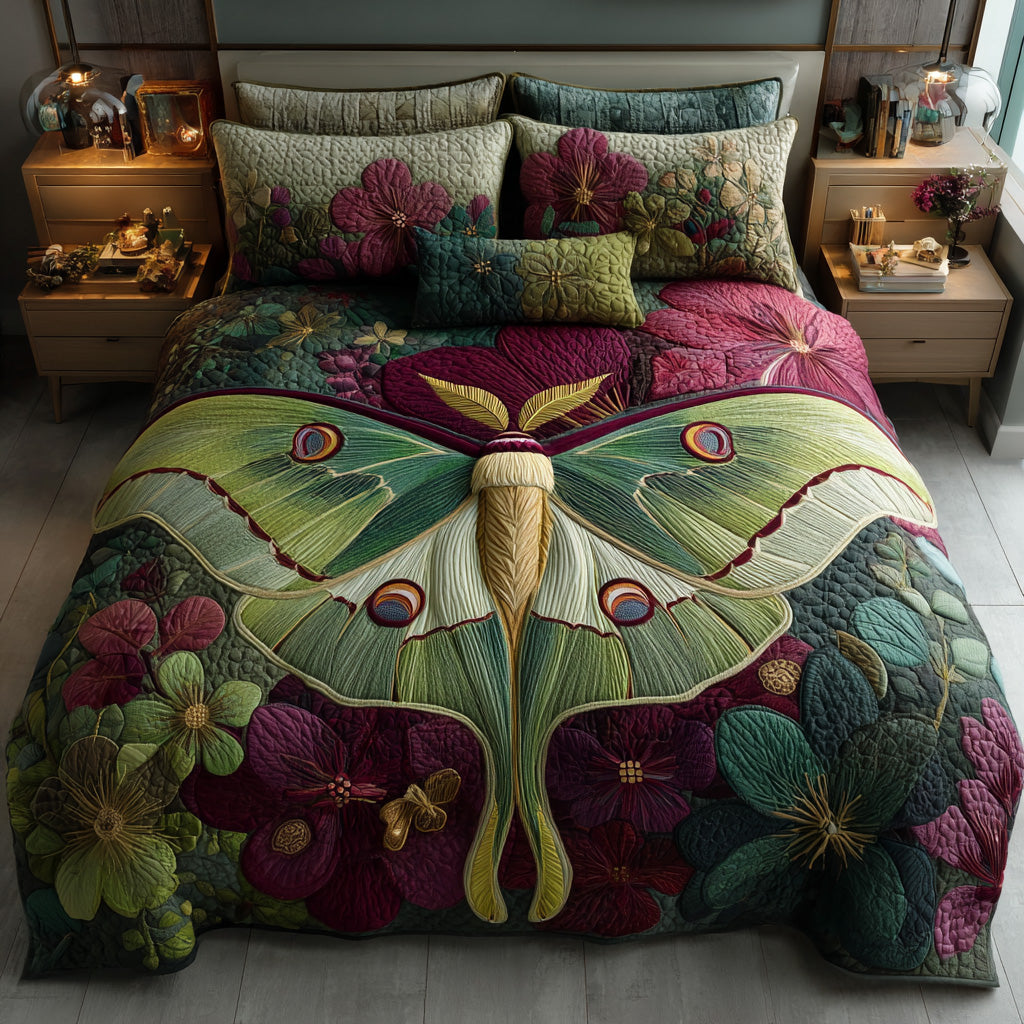 Luna Moth Majesty 3-Piece Quilted Bedding Set - Single (59" x 70")