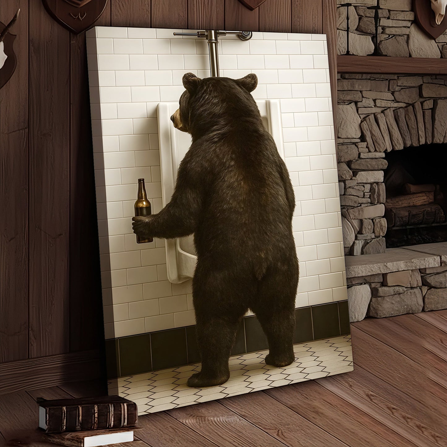 Funny Black Bear Canvas Wall Art – Hilarious Bathroom Humor Decor – Rustic Cabin Lodge Gag Gift – Quirky Hunting Camp An