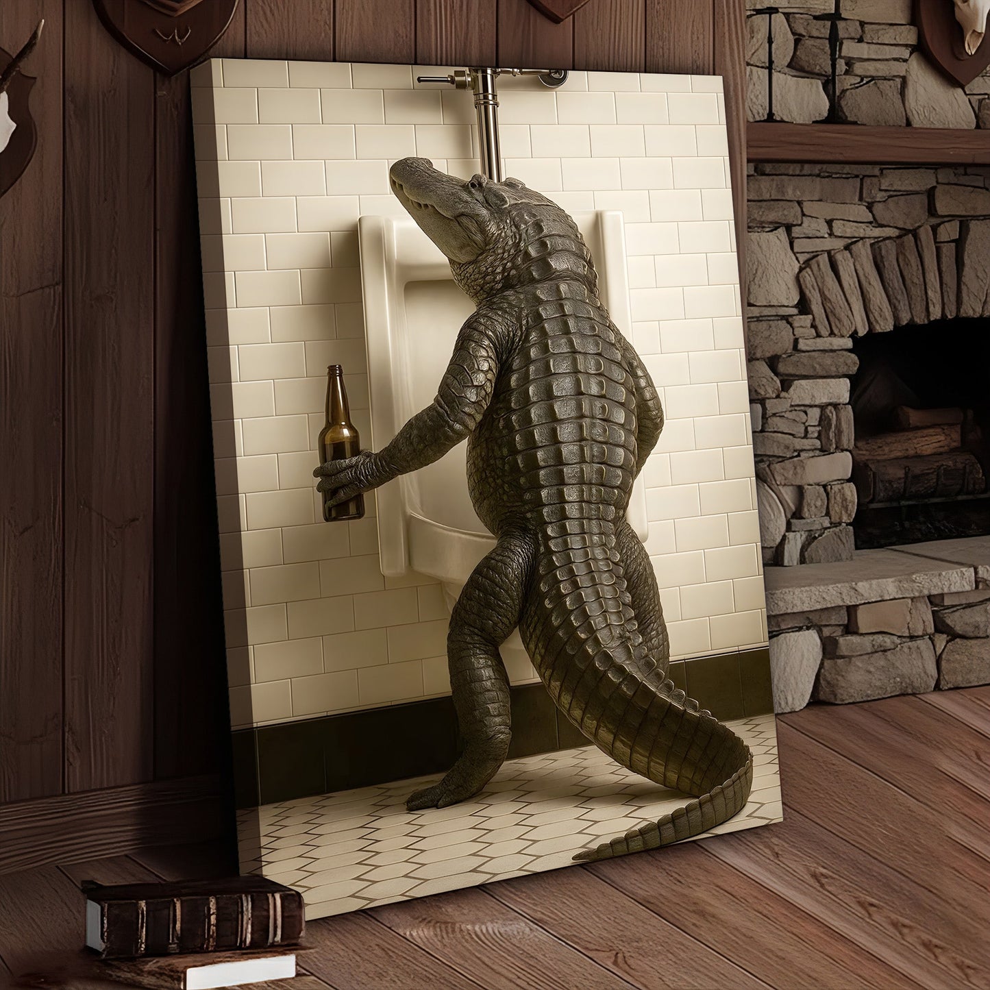 Alligator Bathroom Canvas Wall Art - Funny Rustic Lodge Decor for Cabin, Bar, and Wildlife Lovers - Unique Gator Print