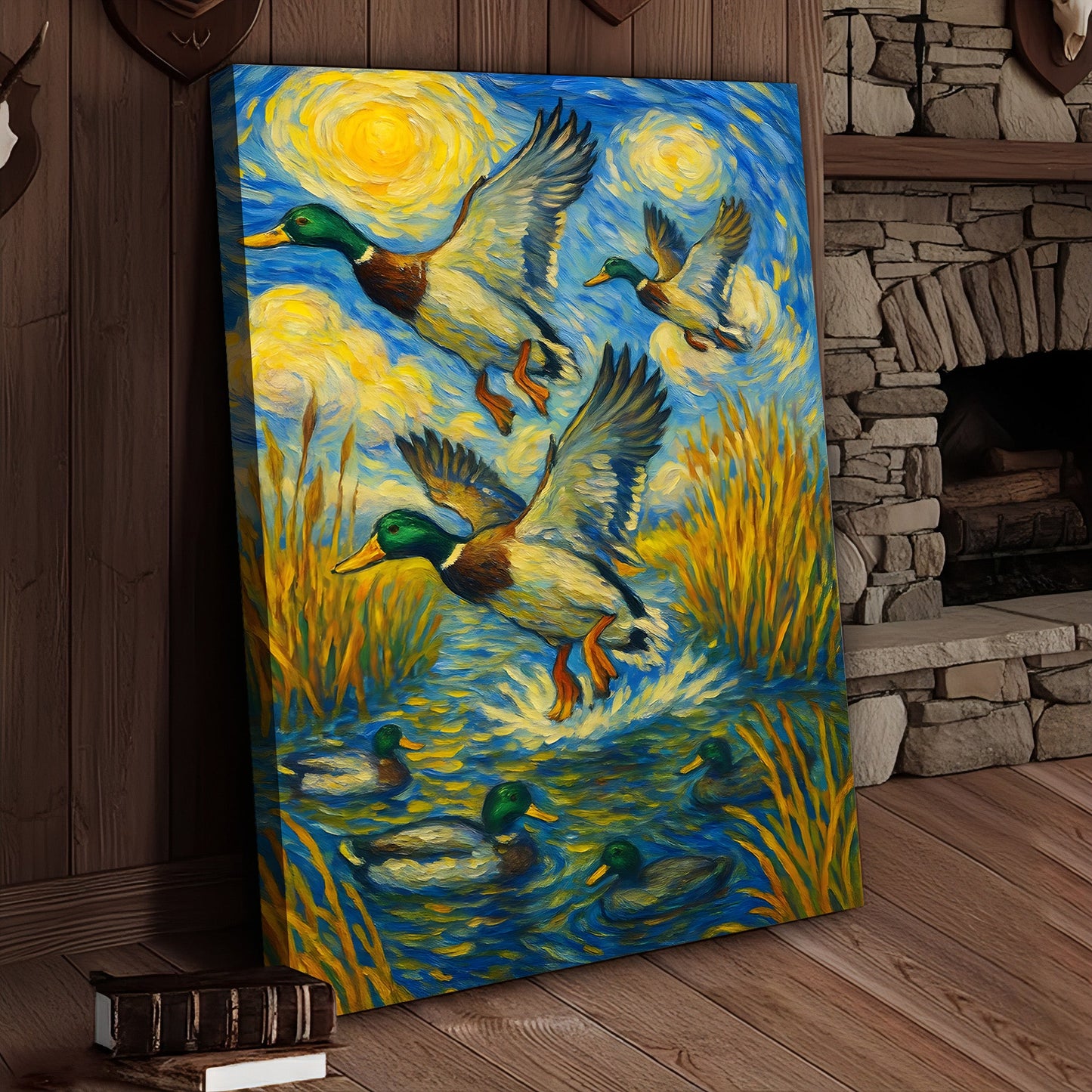 Flying Mallard Duck Hunting Canvas – Rustic Wildlife Wall Art