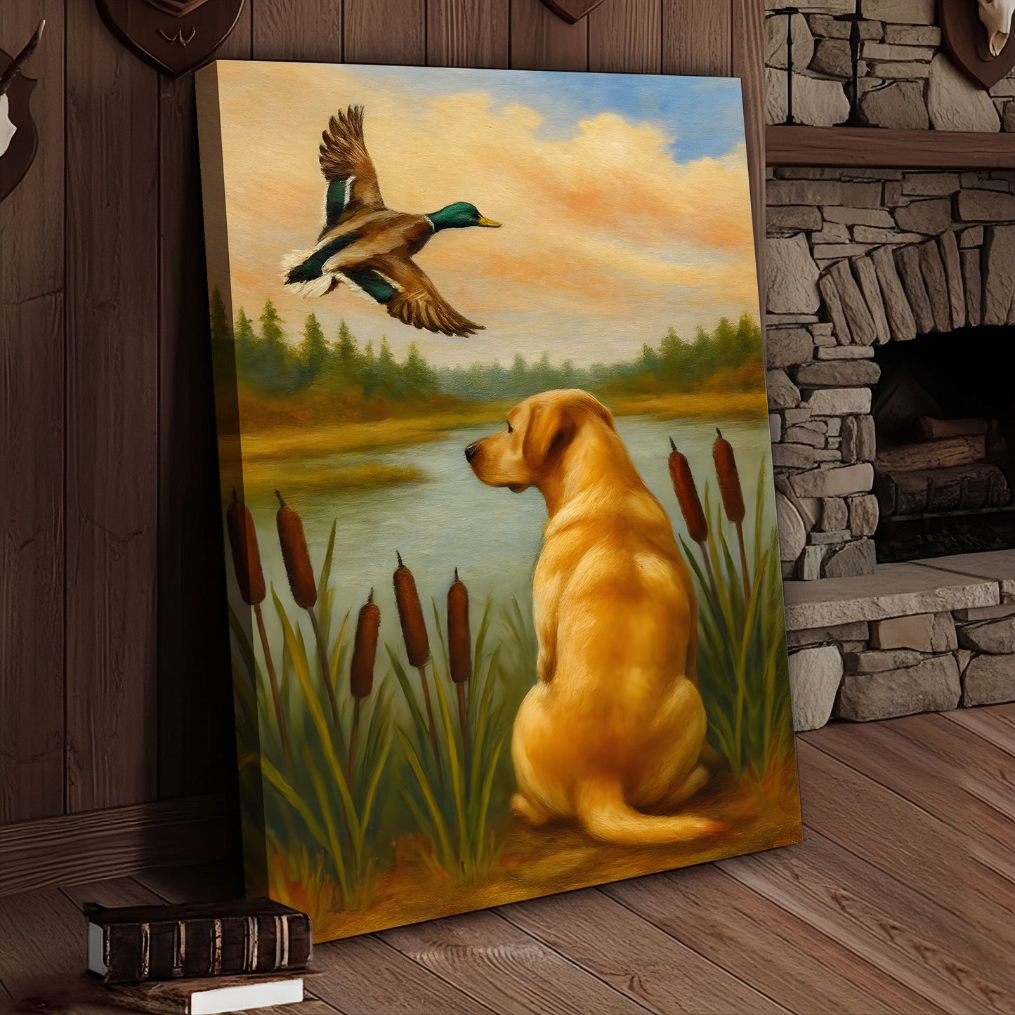 Duck Hunting Dog Canvas Wall Art – Labrador Retriever Rustic Cabin Lodge Decor